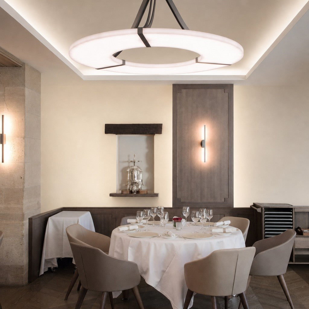 Alabaster Halo Pendant Light – Black & White LED Chandelier