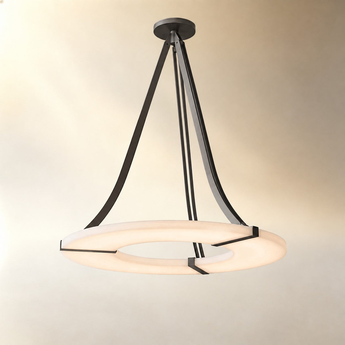 Alabaster Halo Pendant Light – Black & White LED Chandelier