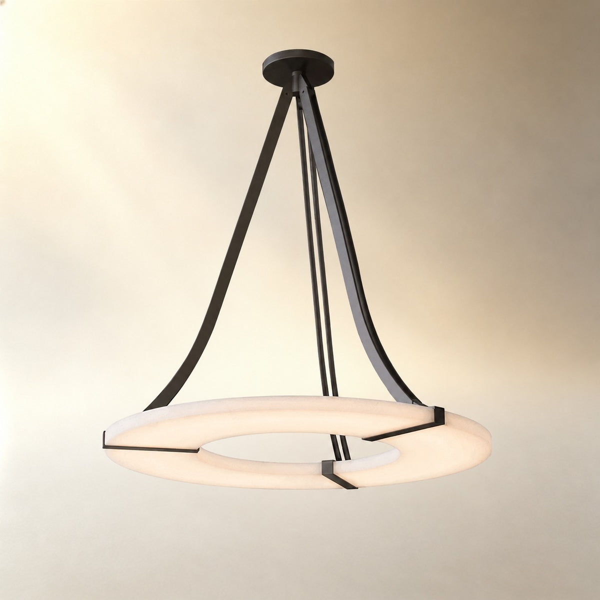 Alabaster Halo Pendant Light – Black & White LED Chandelier