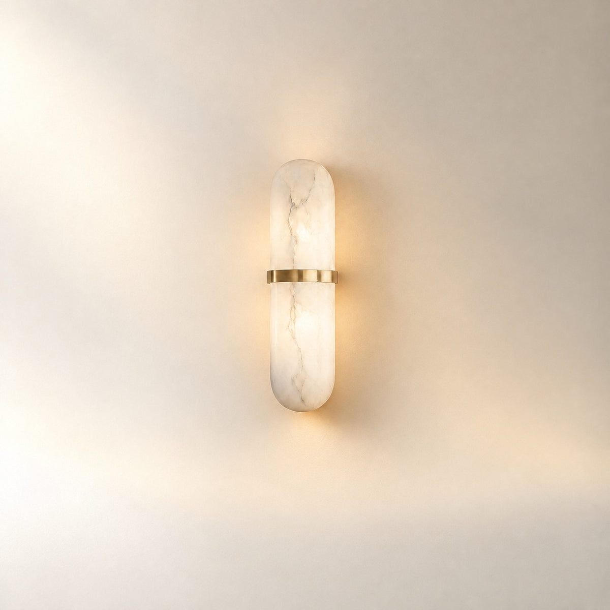 Alabaster Pill Wall Lamp, 3.9~4.7-Inch x H 15.7-Inch, Brass, Warm Light for Living Room & Dining Room