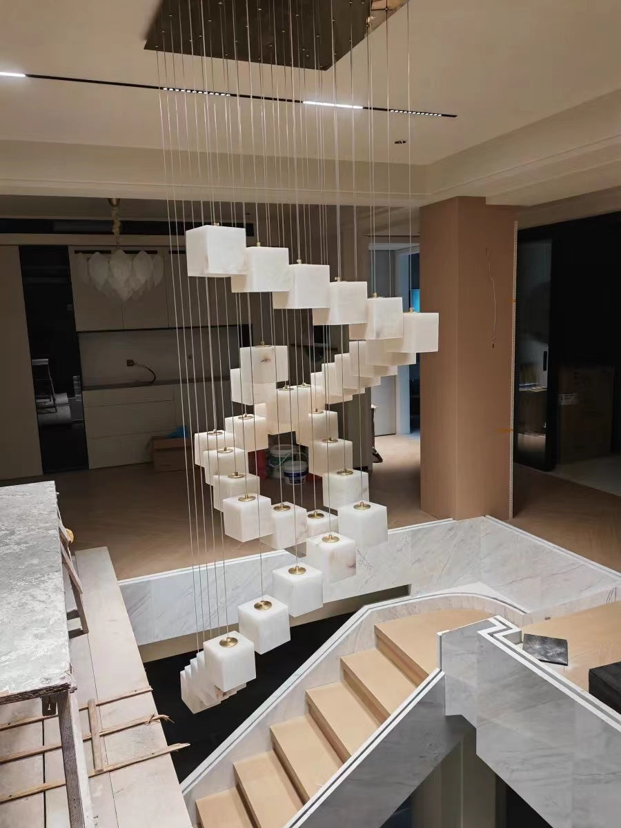 Alabaster Cubic Rectangular Chandelier