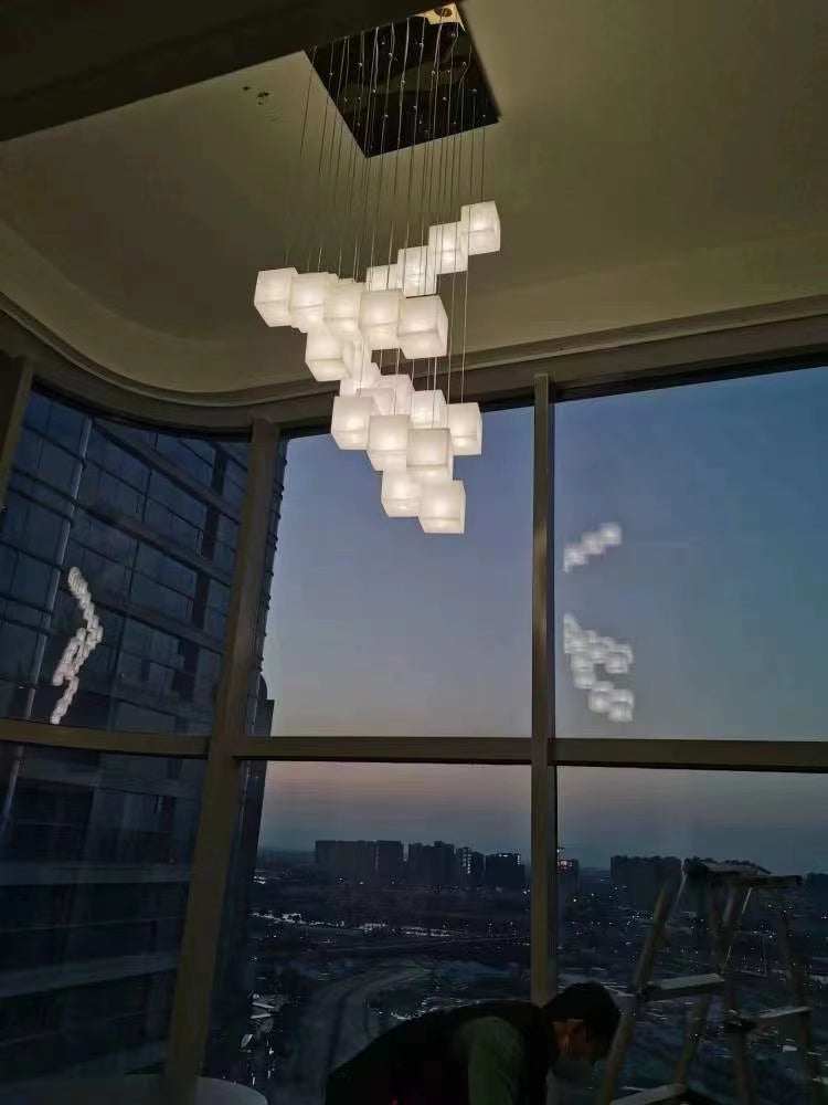 Alabaster Cubic Rectangular Chandelier