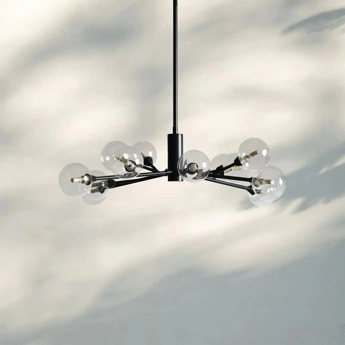 Apollo Round Midcentury Modern Starburst Chandelier in Antiqued Finishes