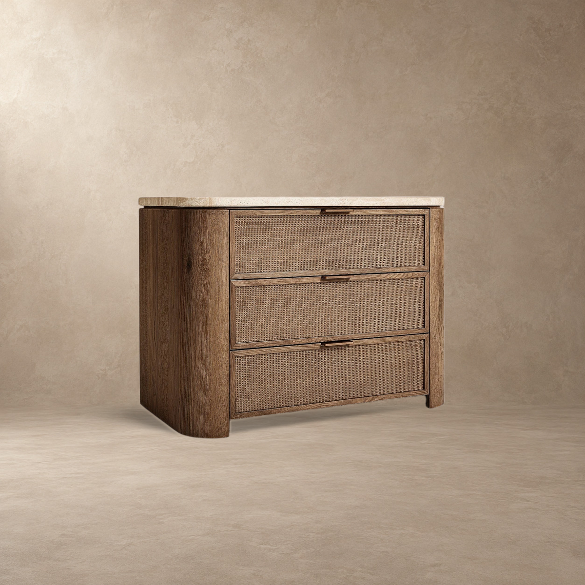 Happyarcadian Travertine Top Oak Bedside Table