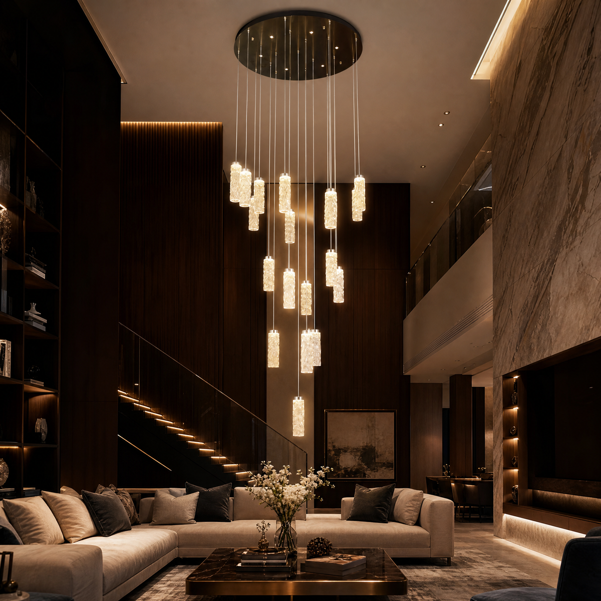 Bamboo Zen Modern Multi-Tier Cluster Chandelier