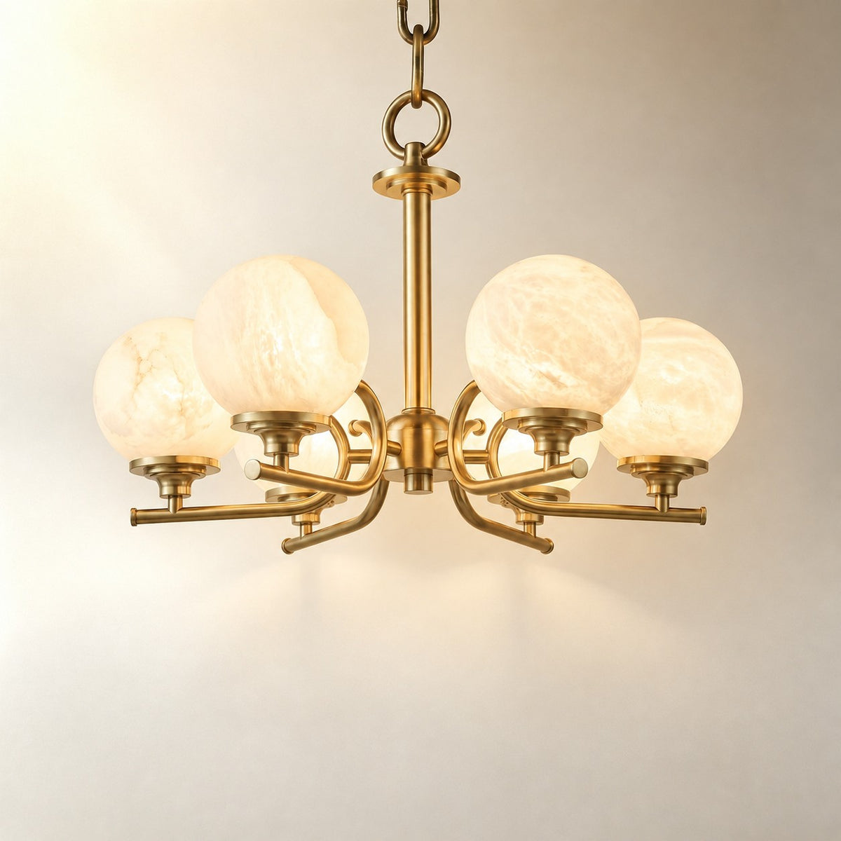Brass 6-Arm Chandelier Alabaster