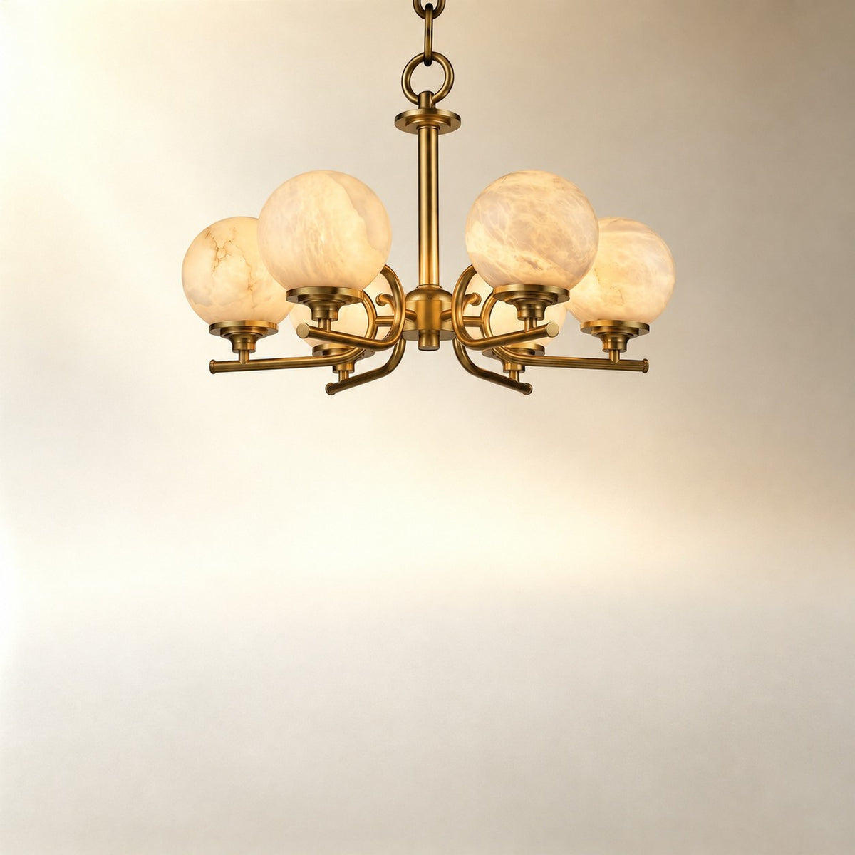 Brass 6-Arm Orb Alabaster Pendant Light