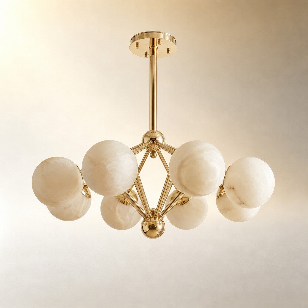 Brass 8-orb Alabaster Pendant Light