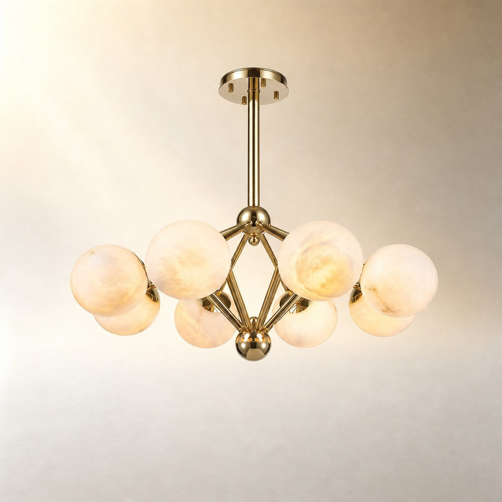 Brass 8-orb Alabaster Pendant Light