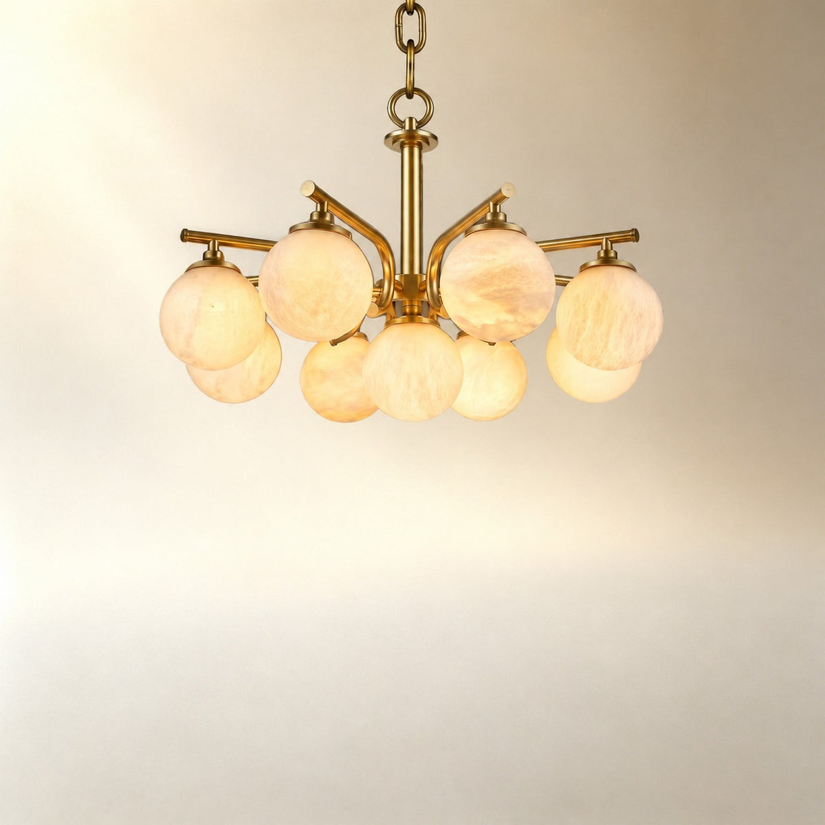 Brass 9-orb (extra) Alabaster Pendant Light