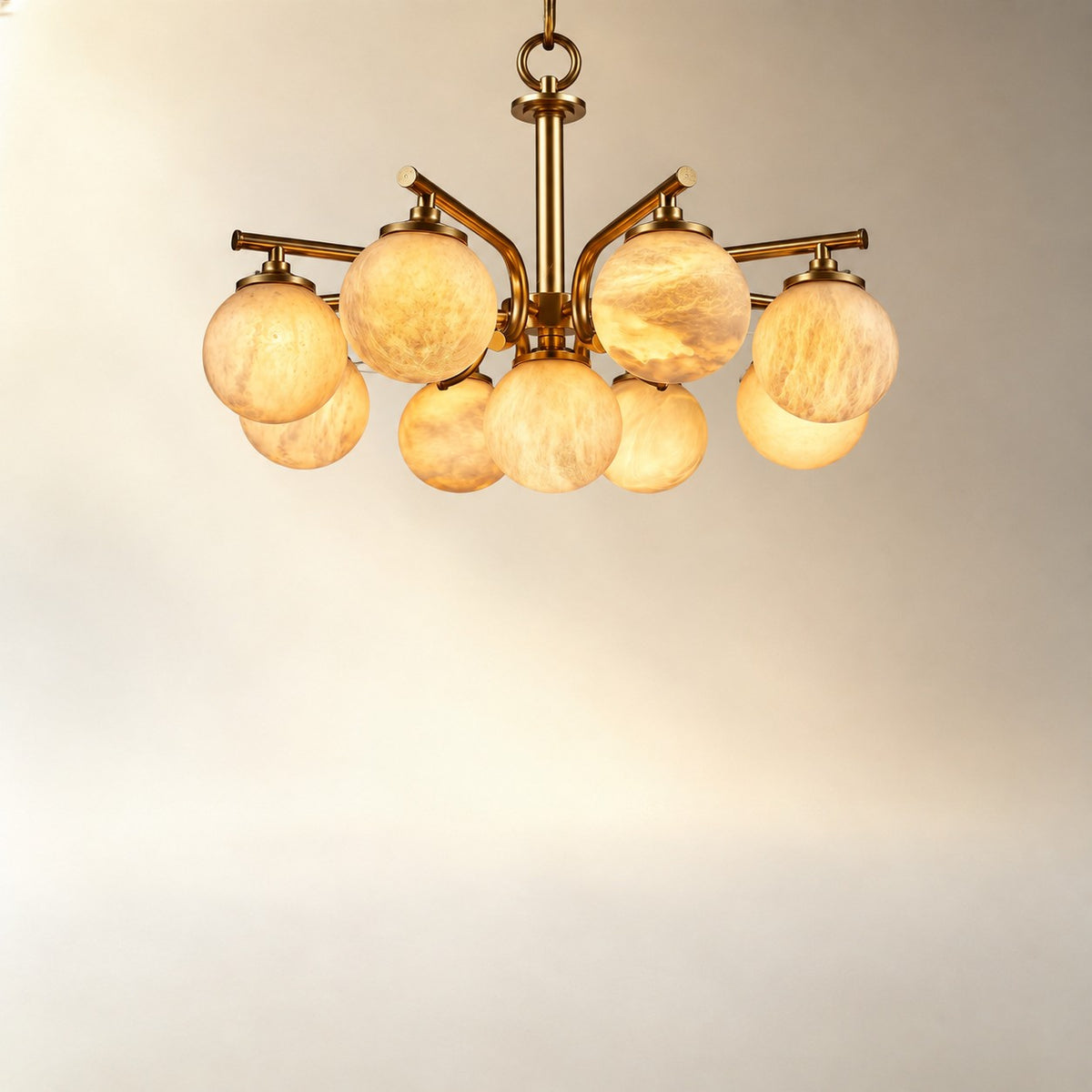 Brass 9-orb (extra) Alabaster Pendant Light