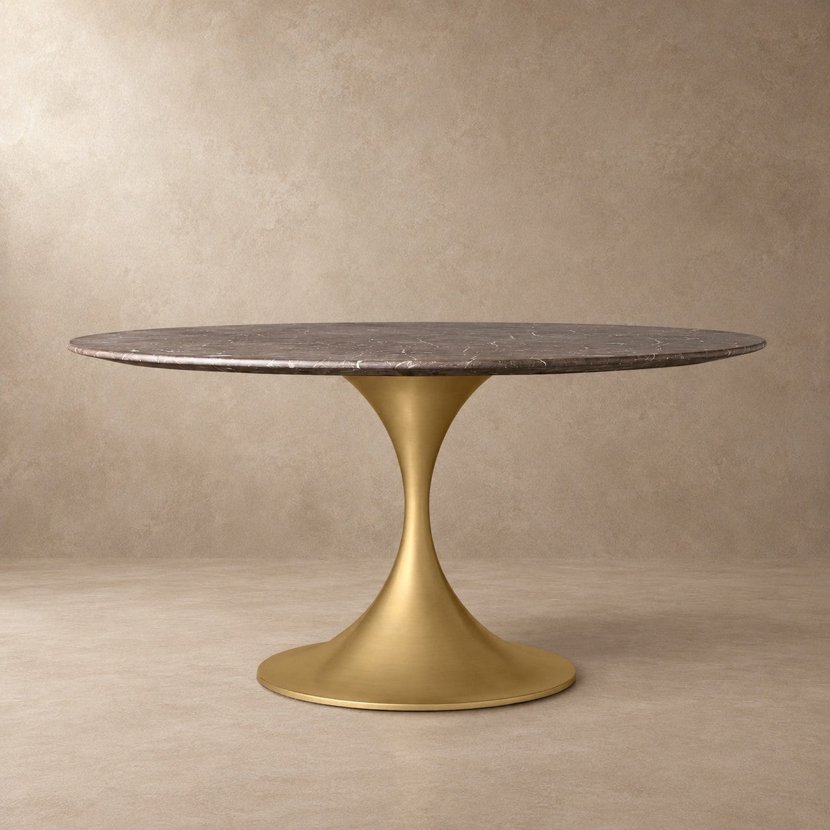 Round Stone-Top Steel-Base Dining Table