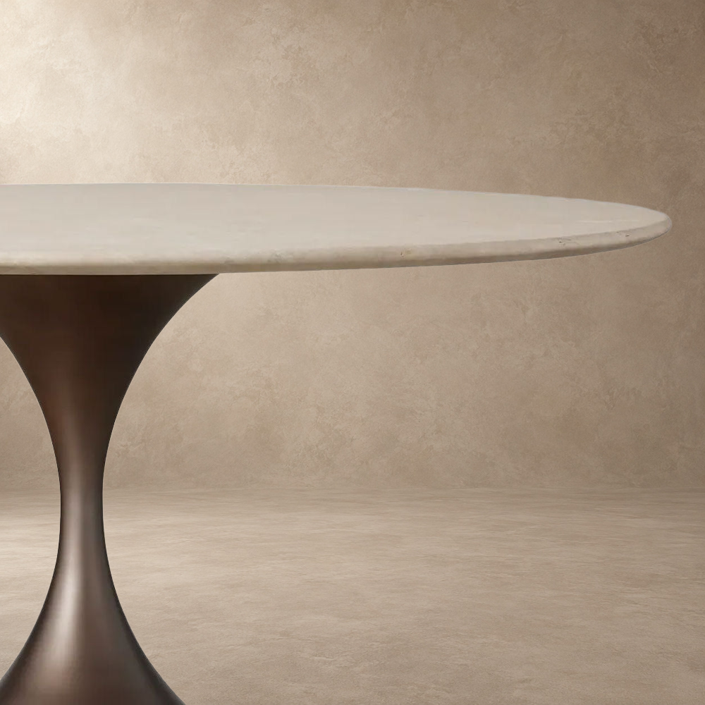 Round Stone-Top Steel-Base Dining Table