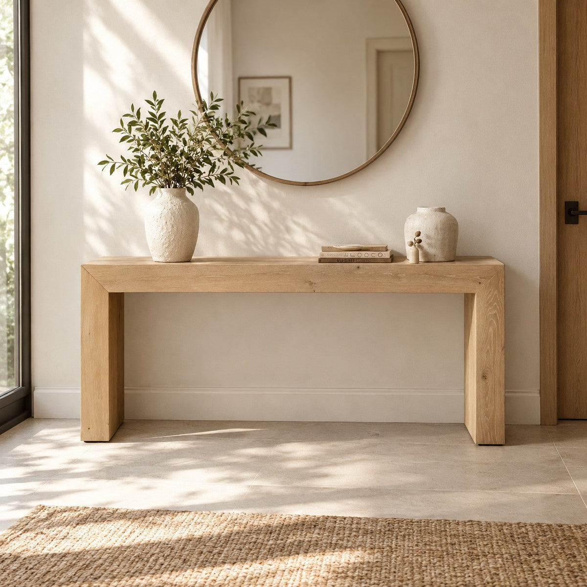 Happyarcadian Waterfall Edge Solid Oak Hallway Table