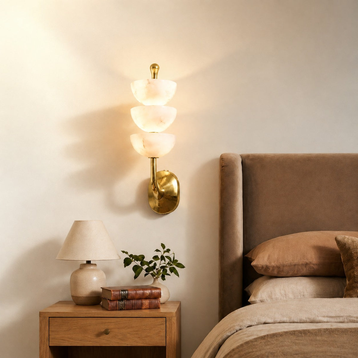 Calista Spanish Alabaster Mid Century Wall Sconce