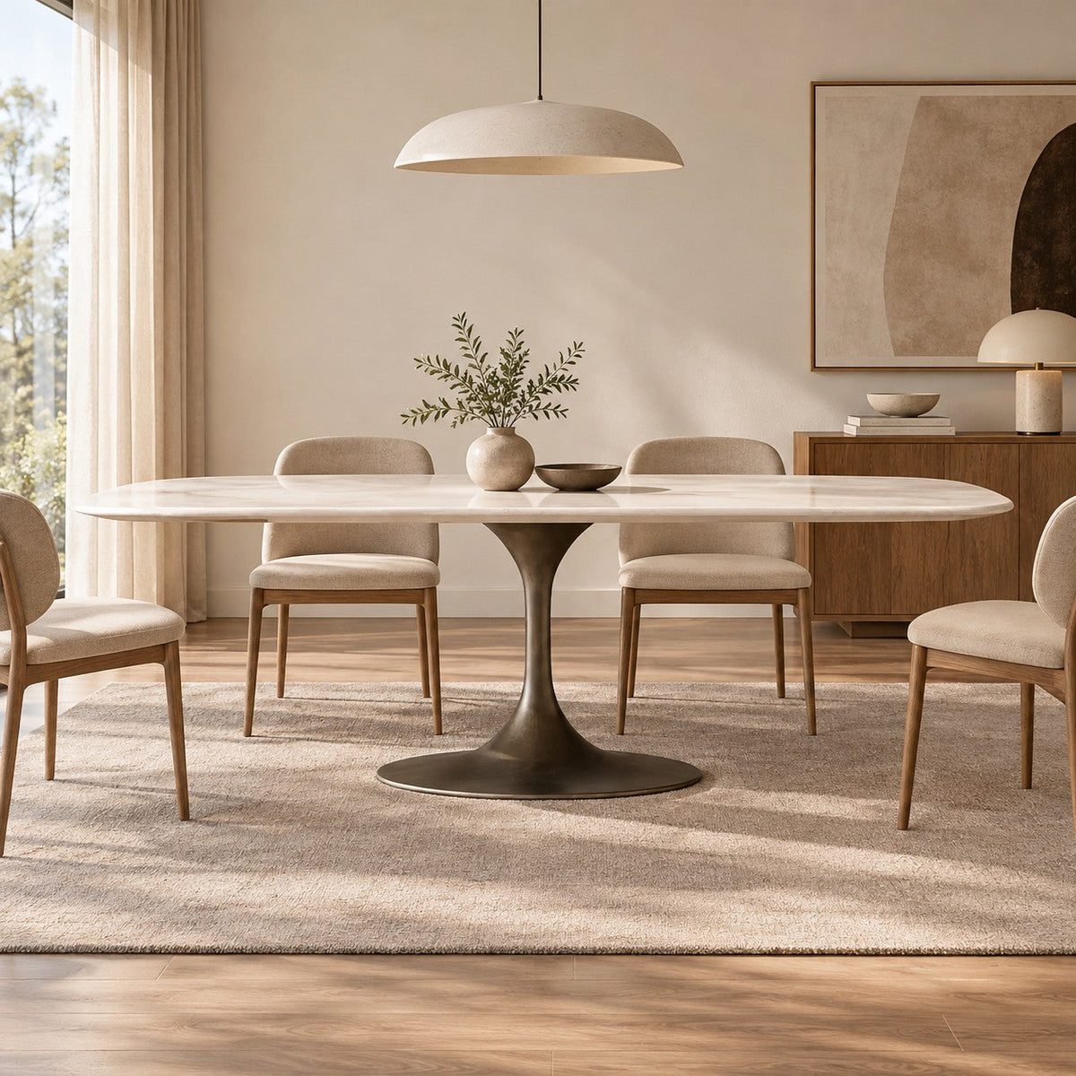 Happyarcadian Steel Base Marble Surface Dining Table