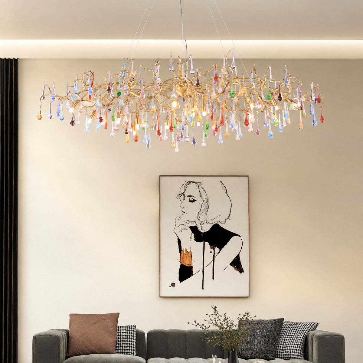 Colorful Raindrop Brass Branch Chandelier