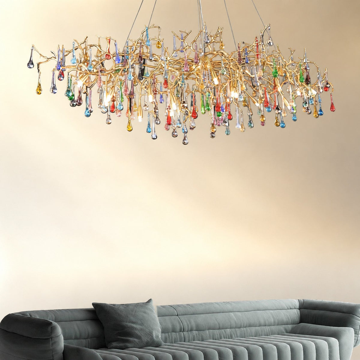 Colorful Raindrop Brass Branch Chandelier