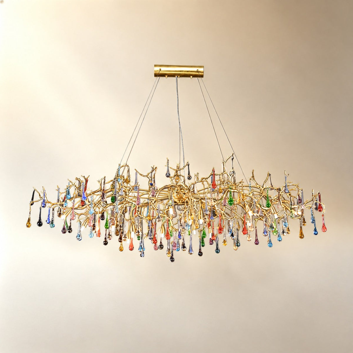 Colorful Raindrop Brass Branch Chandelier