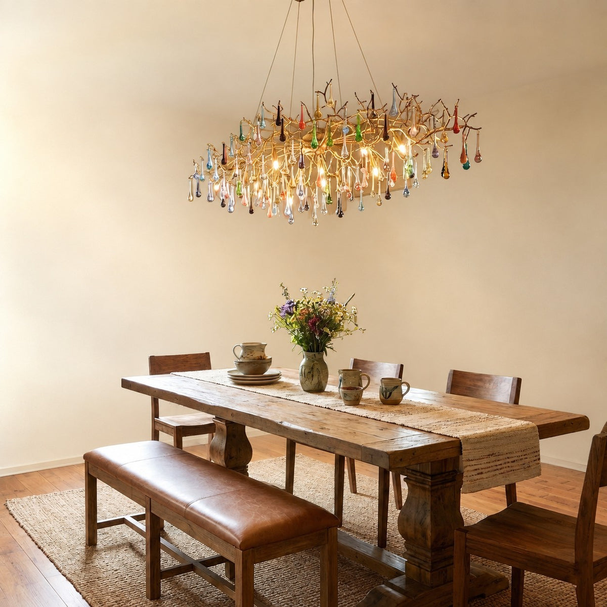 Colorful Raindrop Brass Branch Chandelier
