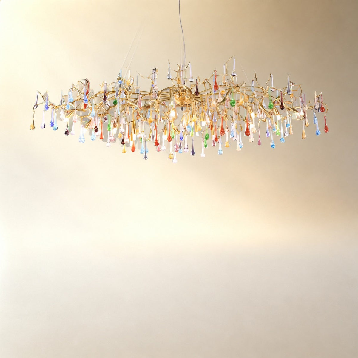 Colorful Raindrop Brass Branch Chandelier