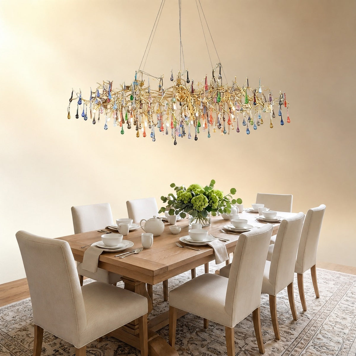 Colorful Raindrop Brass Branch Chandelier