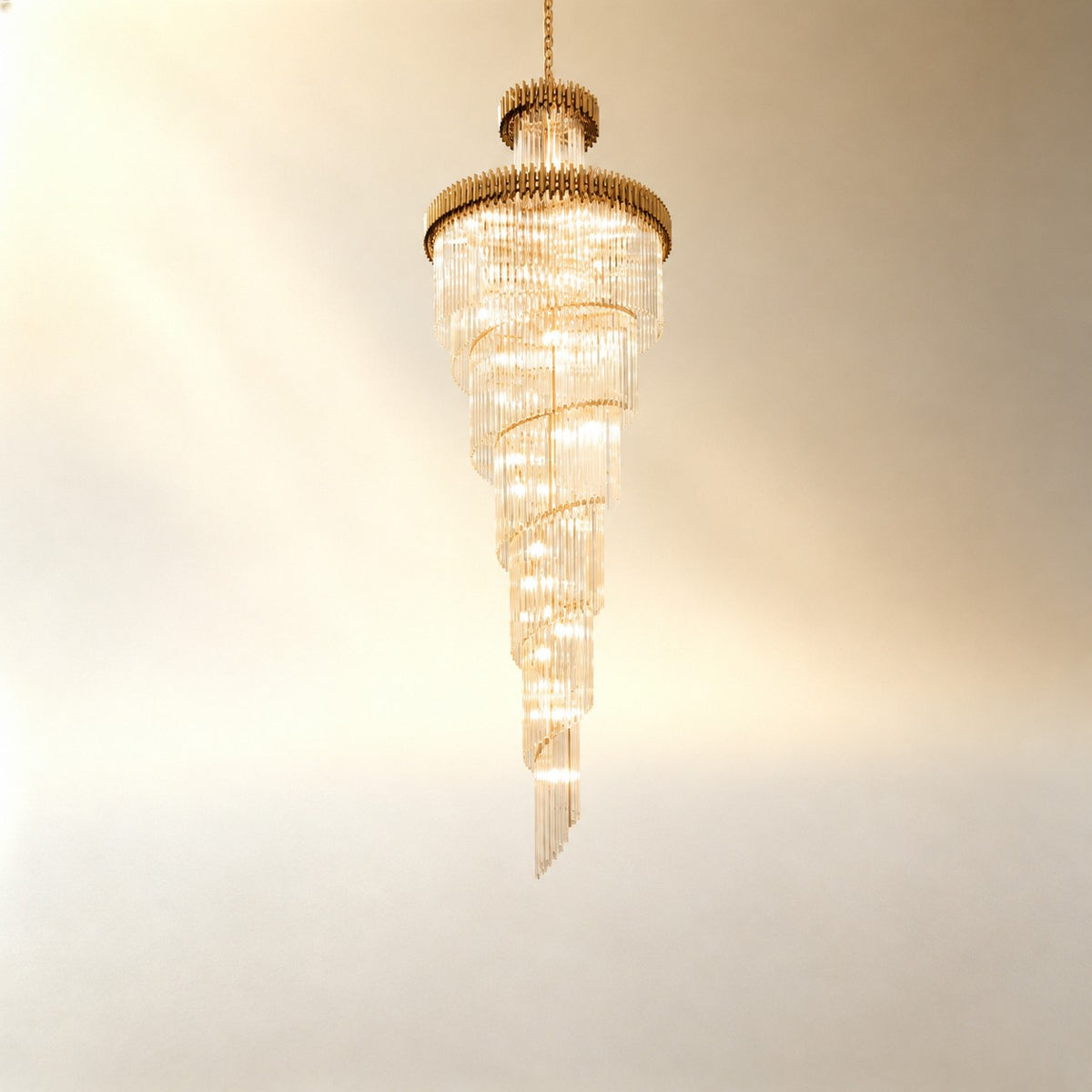 Crystal Spiral Chandelier – Gold Finish, 39‑in Diameter