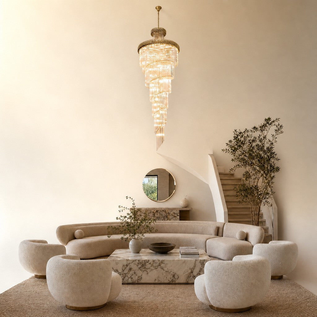 Crystal Spiral Chandelier – Gold Finish, 39‑in Diameter