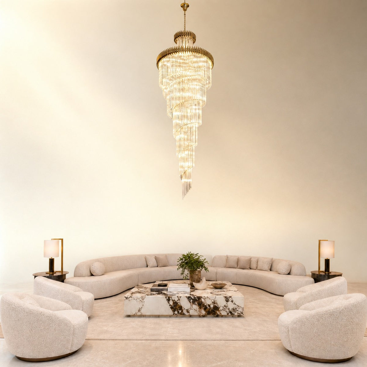 Crystal Spiral Chandelier – Gold Finish, 39‑in Diameter