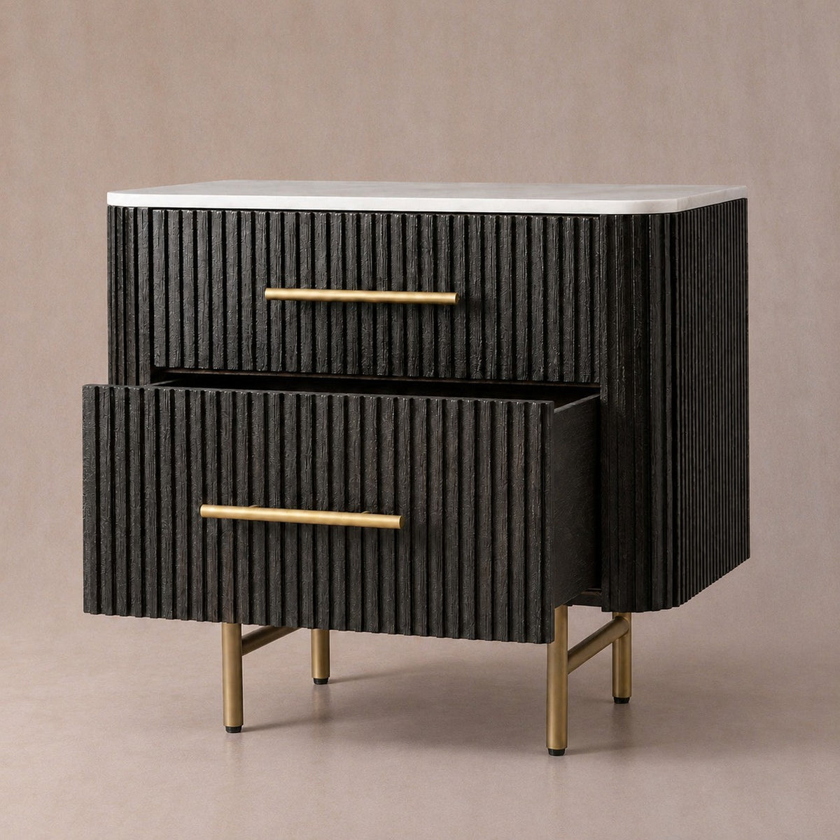 Double Drawer Bedside Chest with Stone Top