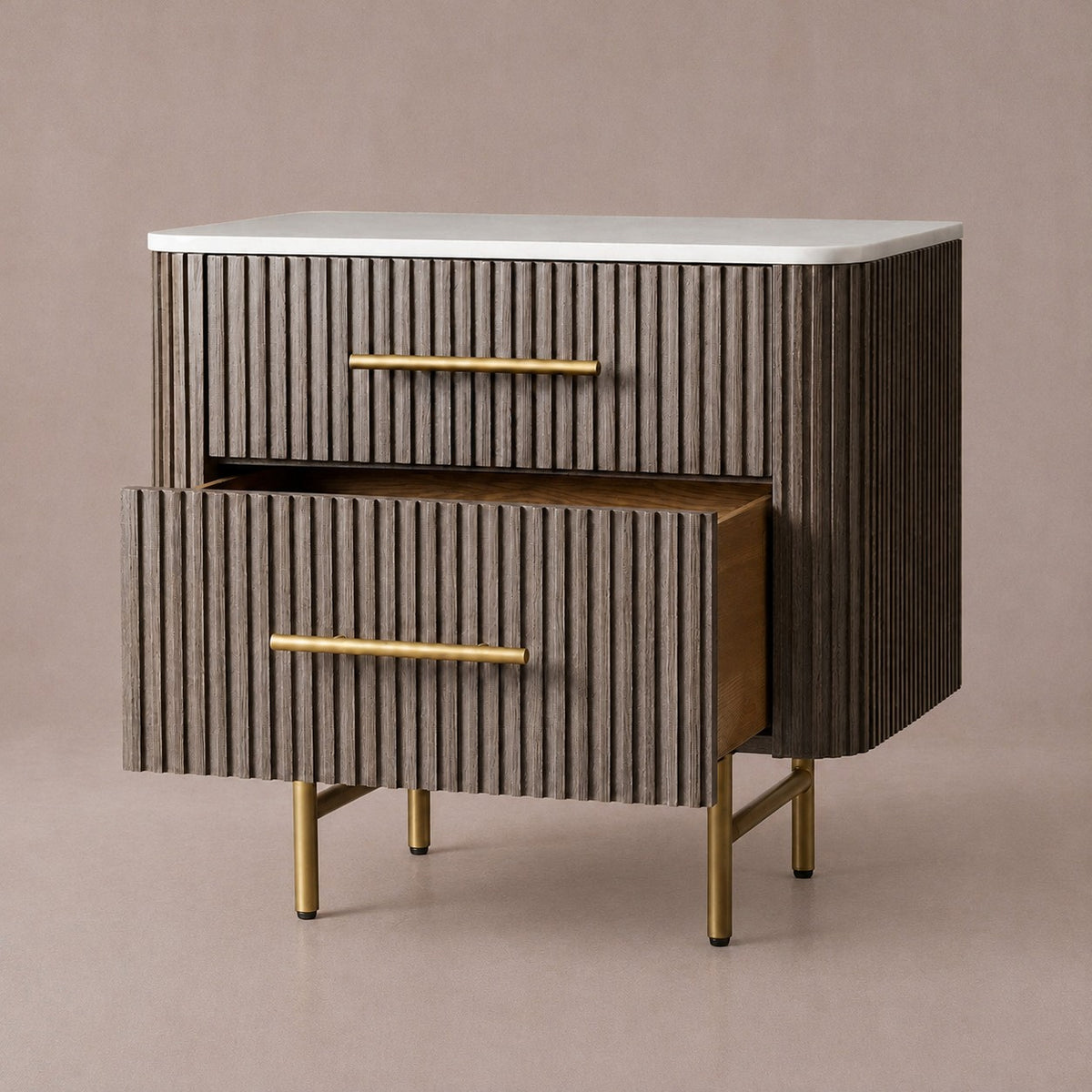Double Drawer Bedside Chest with Stone Top
