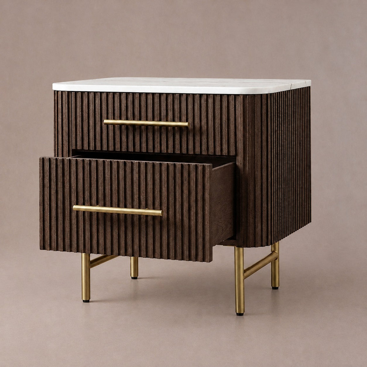 Double Drawer Bedside Chest with Stone Top