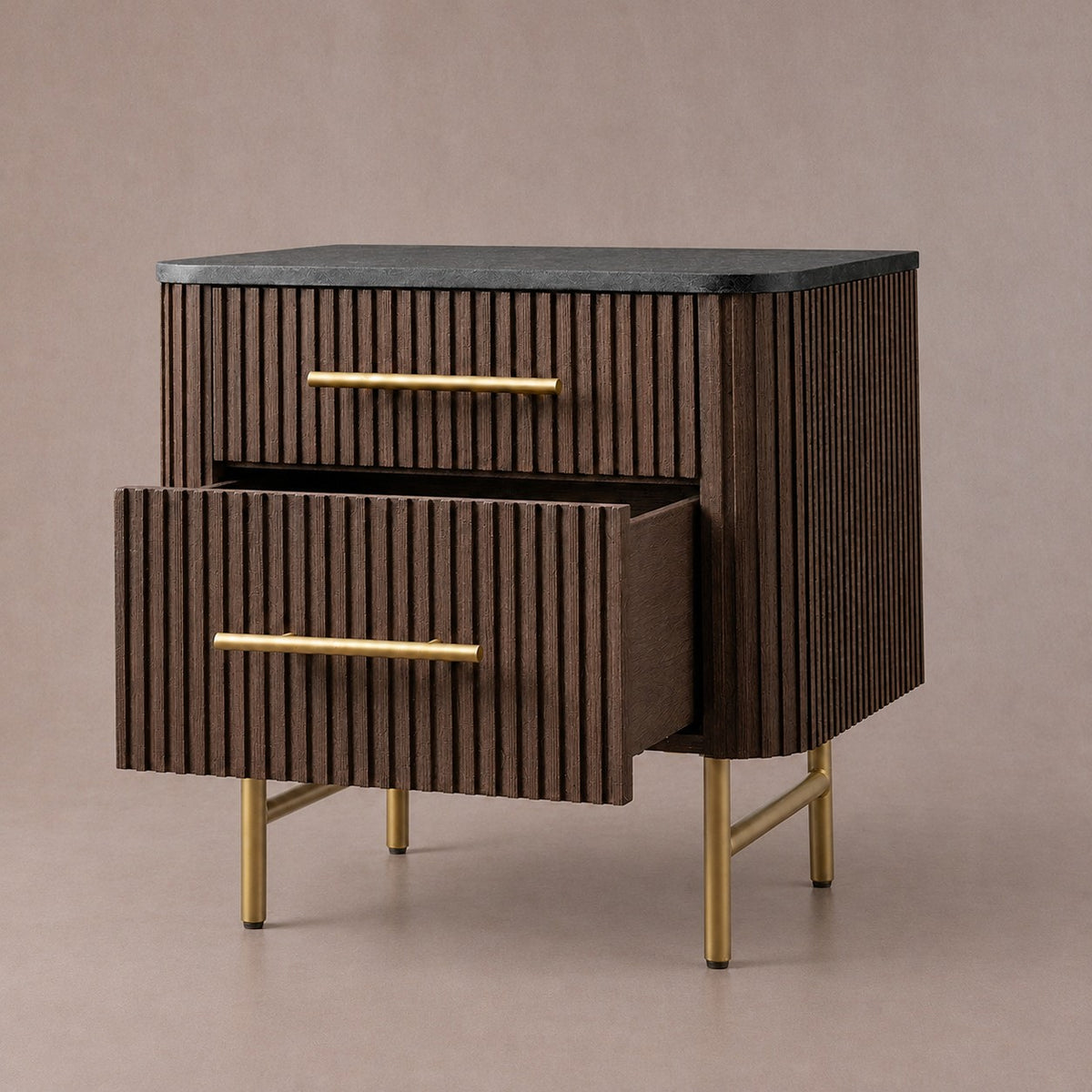 Double Drawer Bedside Chest with Stone Top