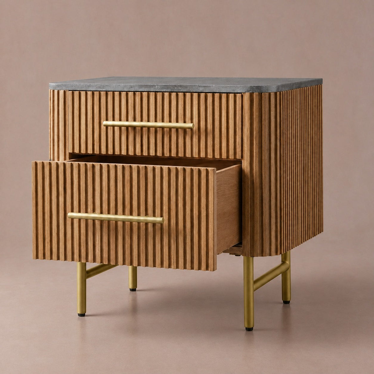 Double Drawer Bedside Chest with Stone Top