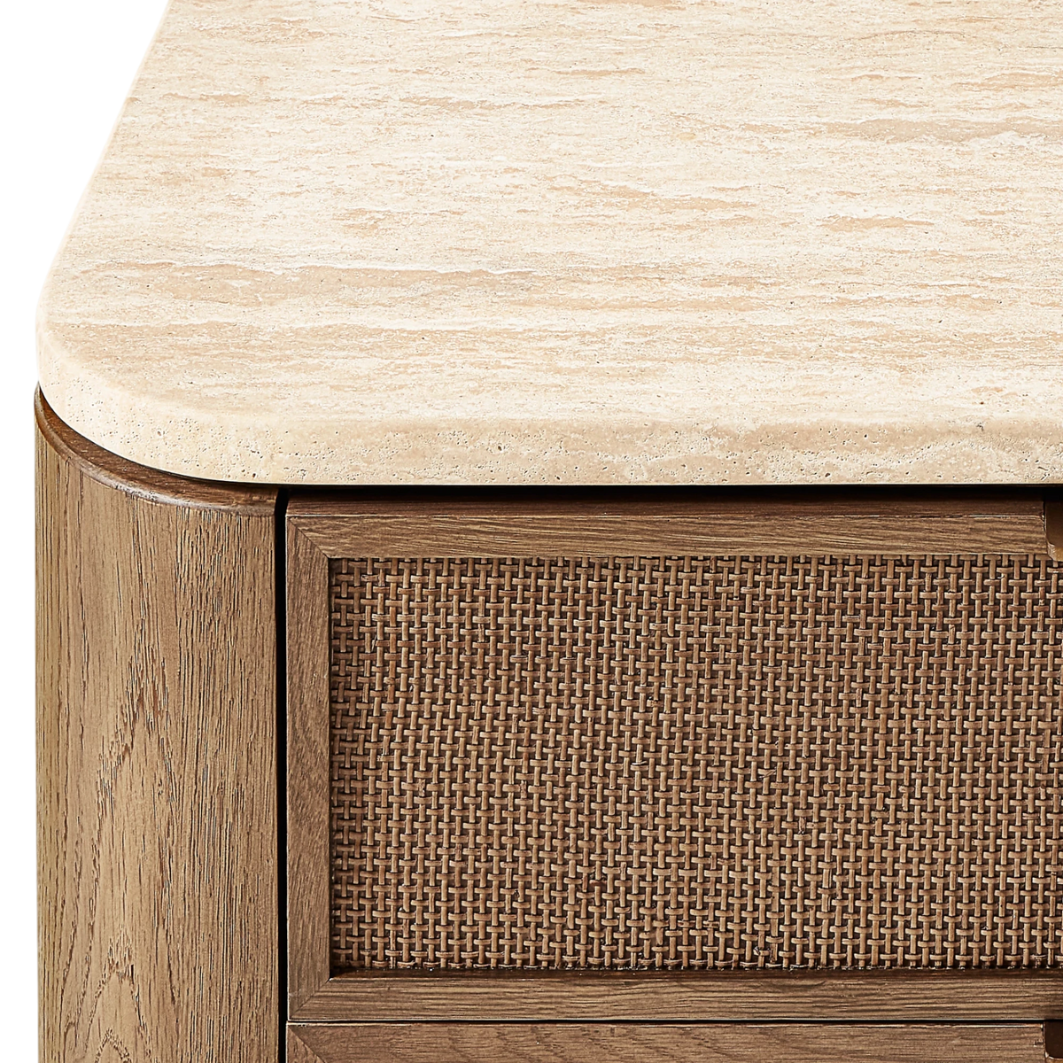 Happyarcadian Travertine Top Oak Bedside Table