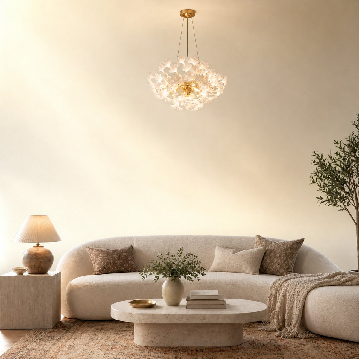 Elegant Ceramic Ginkgo Leaf Chandelier D600 - Matte Gold