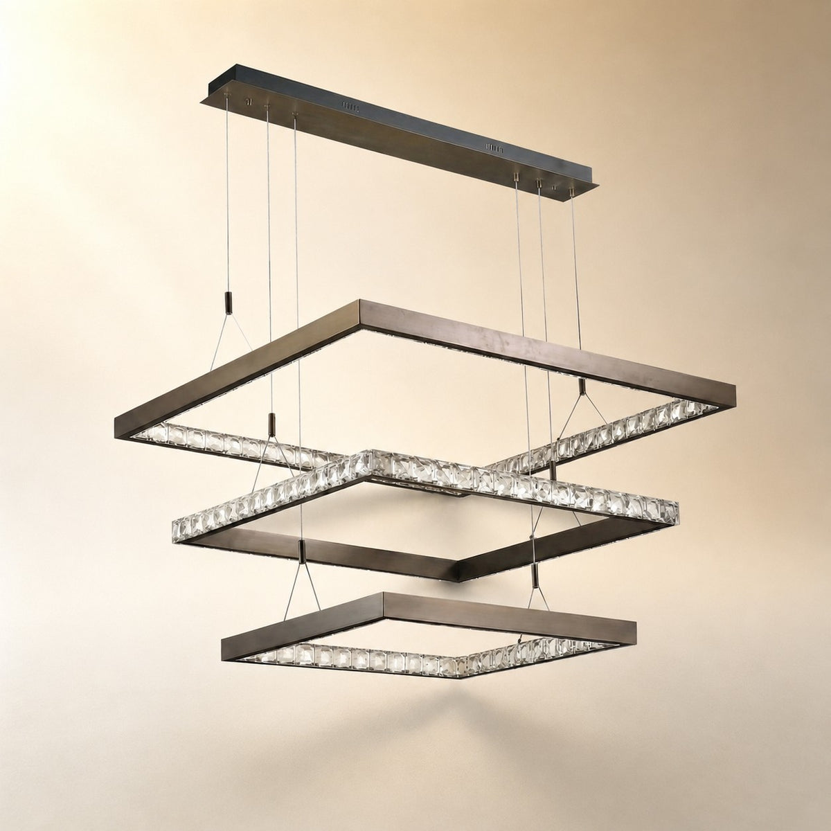 Evelan Triple-Tier Square Crystal Chandelier 40.9" W