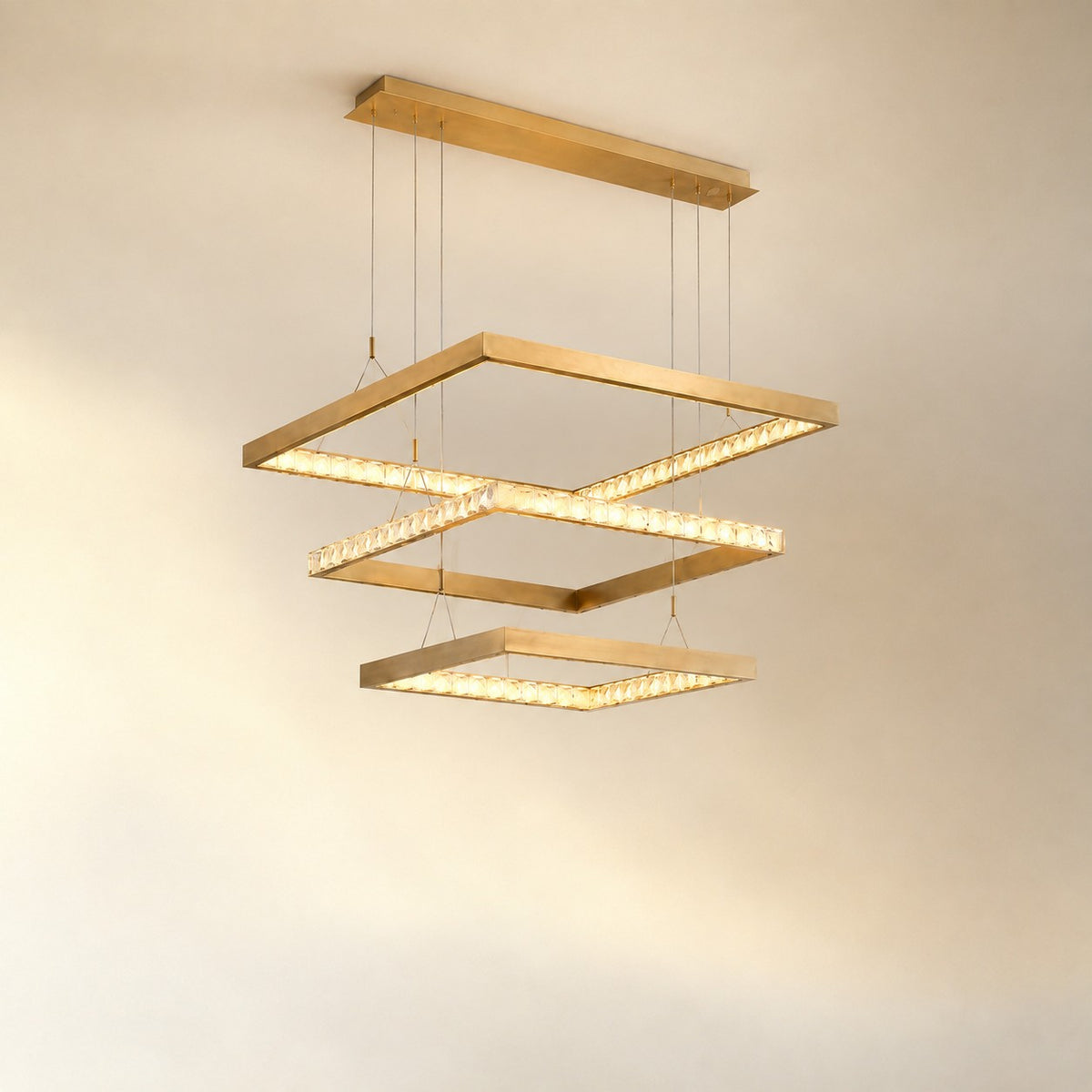 Evelan Triple-Tier Square Crystal Chandelier 40.9" W
