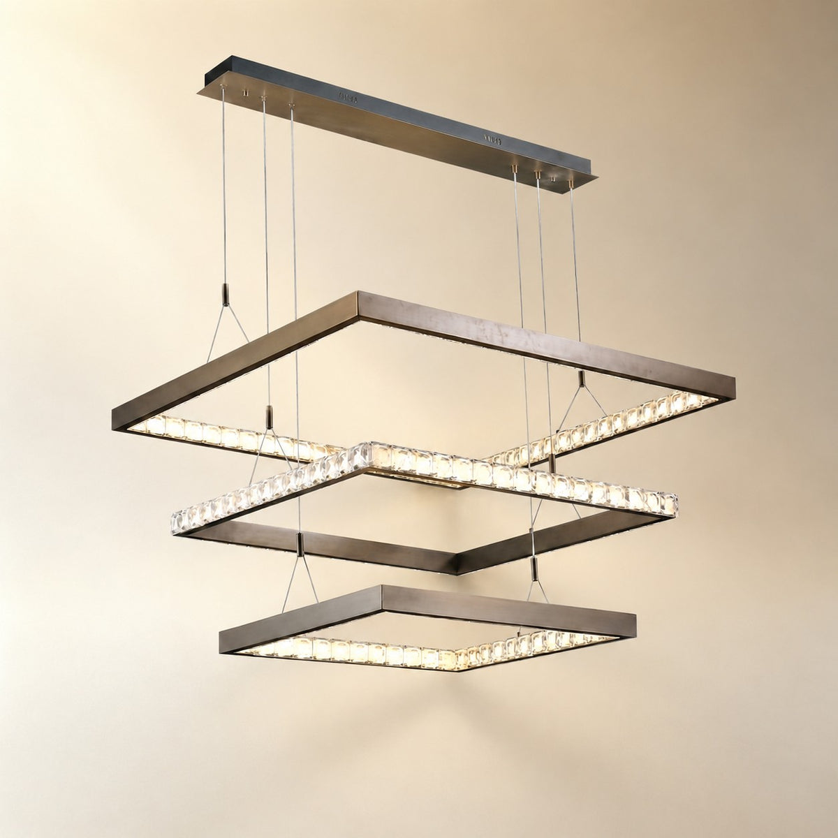 Evelan Triple-Tier Square Crystal Chandelier 40.9" W