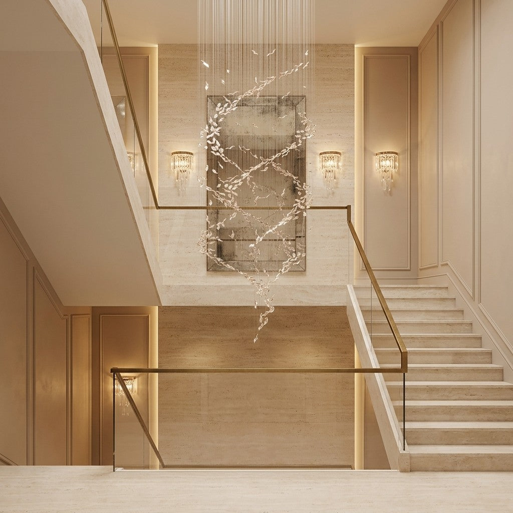 Extra Large Luxury Art Double Spiral Creative Crystal Chandelier For High-ceiling Foyer/Hallway/Entryway