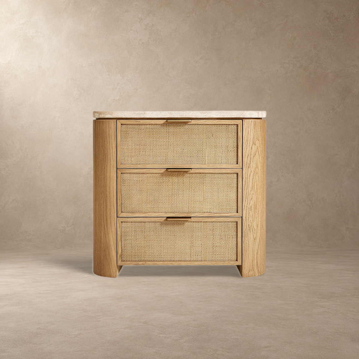 Happyarcadian Travertine Top Oak Bedside Table
