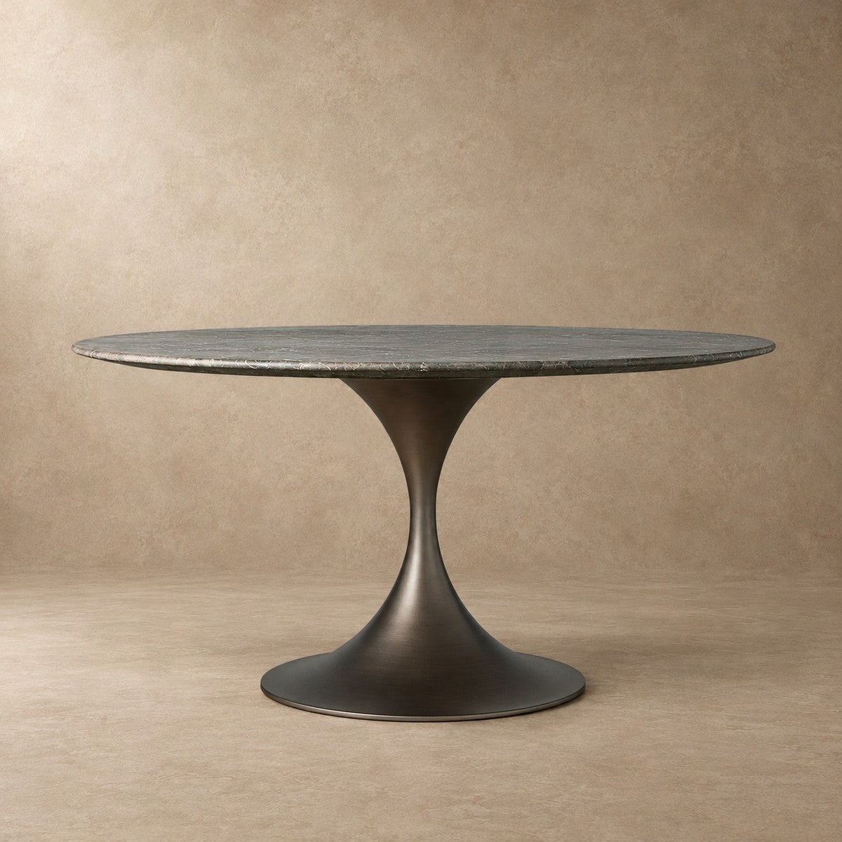 Round Stone-Top Steel-Base Dining Table