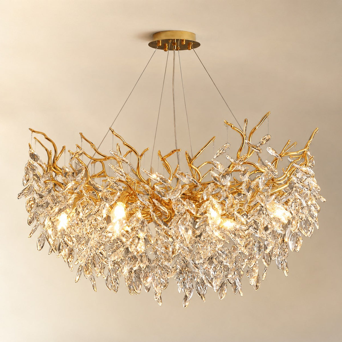 French Branch Crystal Chandelier with Elegant Crystal Leaves