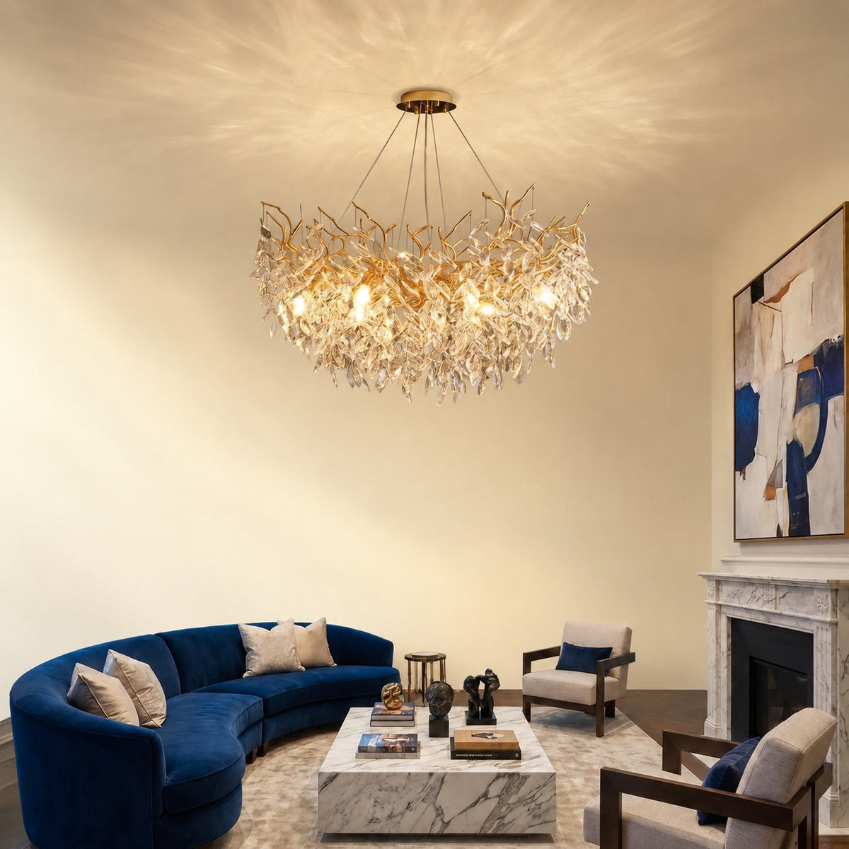 French Branch Crystal Chandelier with Elegant Crystal Leaves