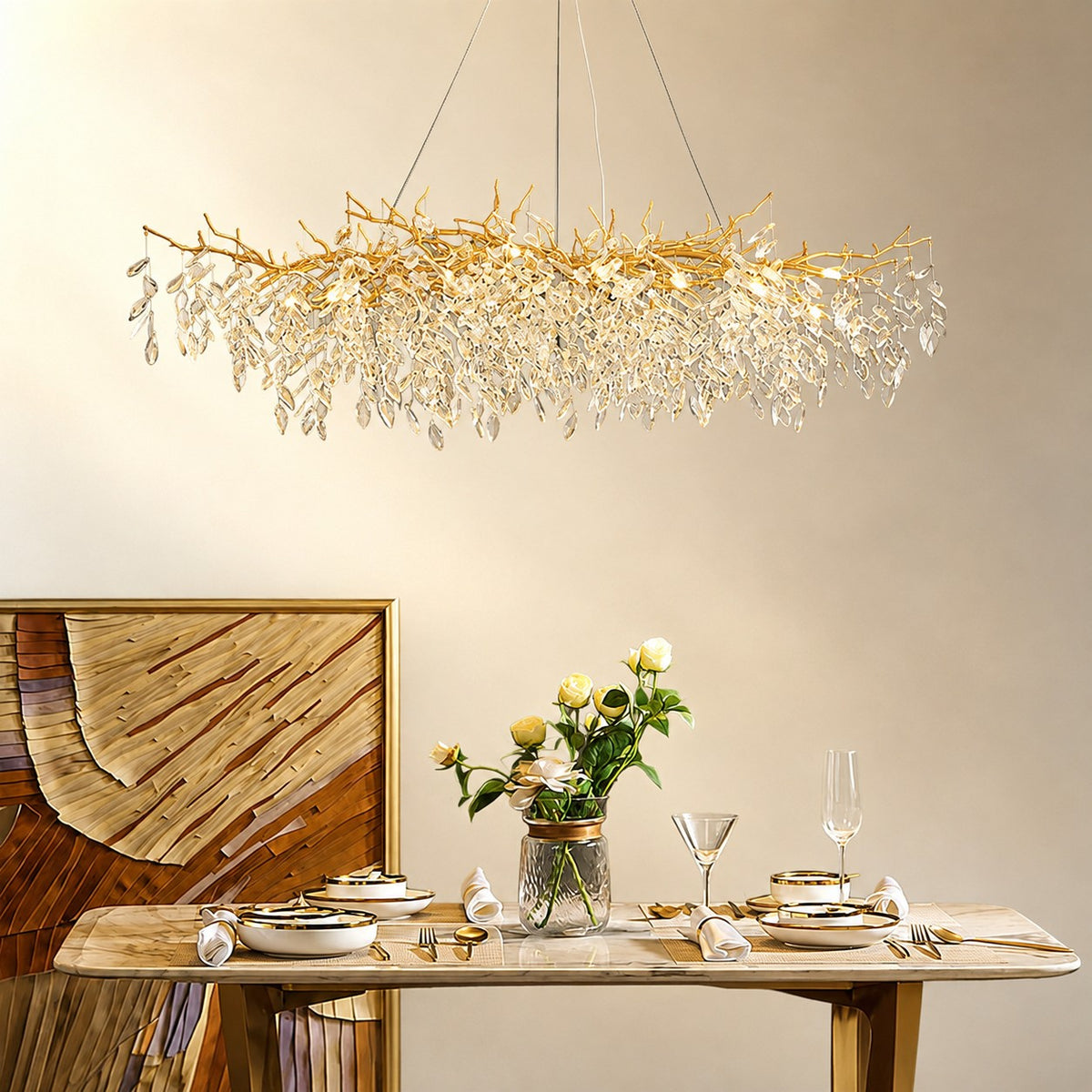 French Branch Crystal Chandelier with Elegant Crystal Leaves