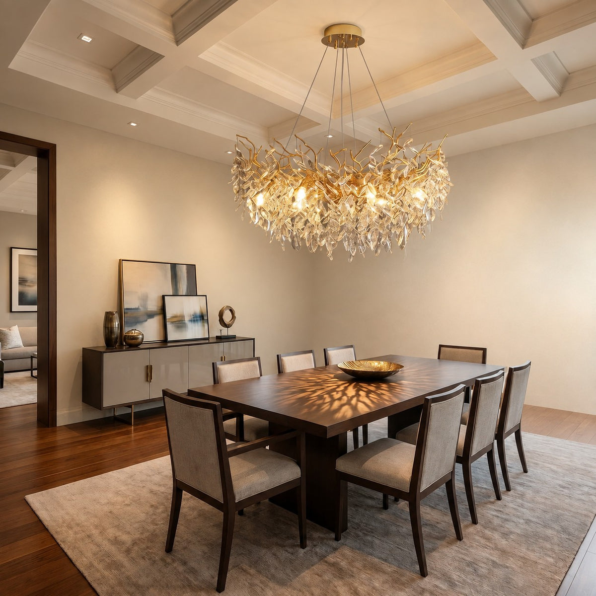 French Branch Crystal Chandelier with Elegant Crystal Leaves