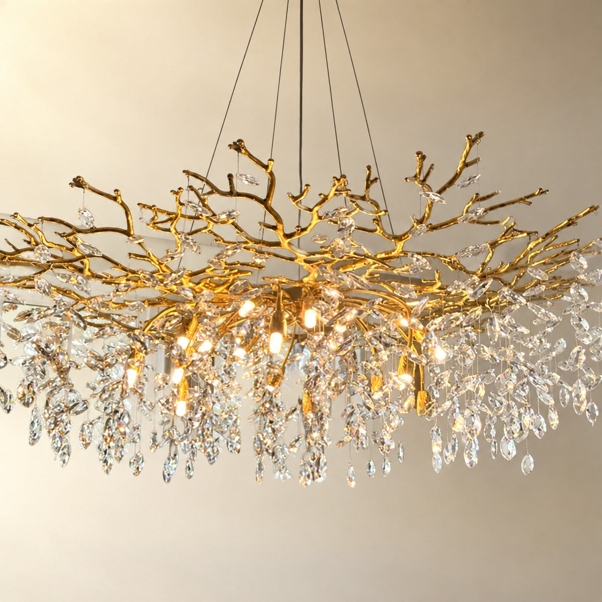 French Branch Crystal Chandelier with Elegant Crystal Leaves