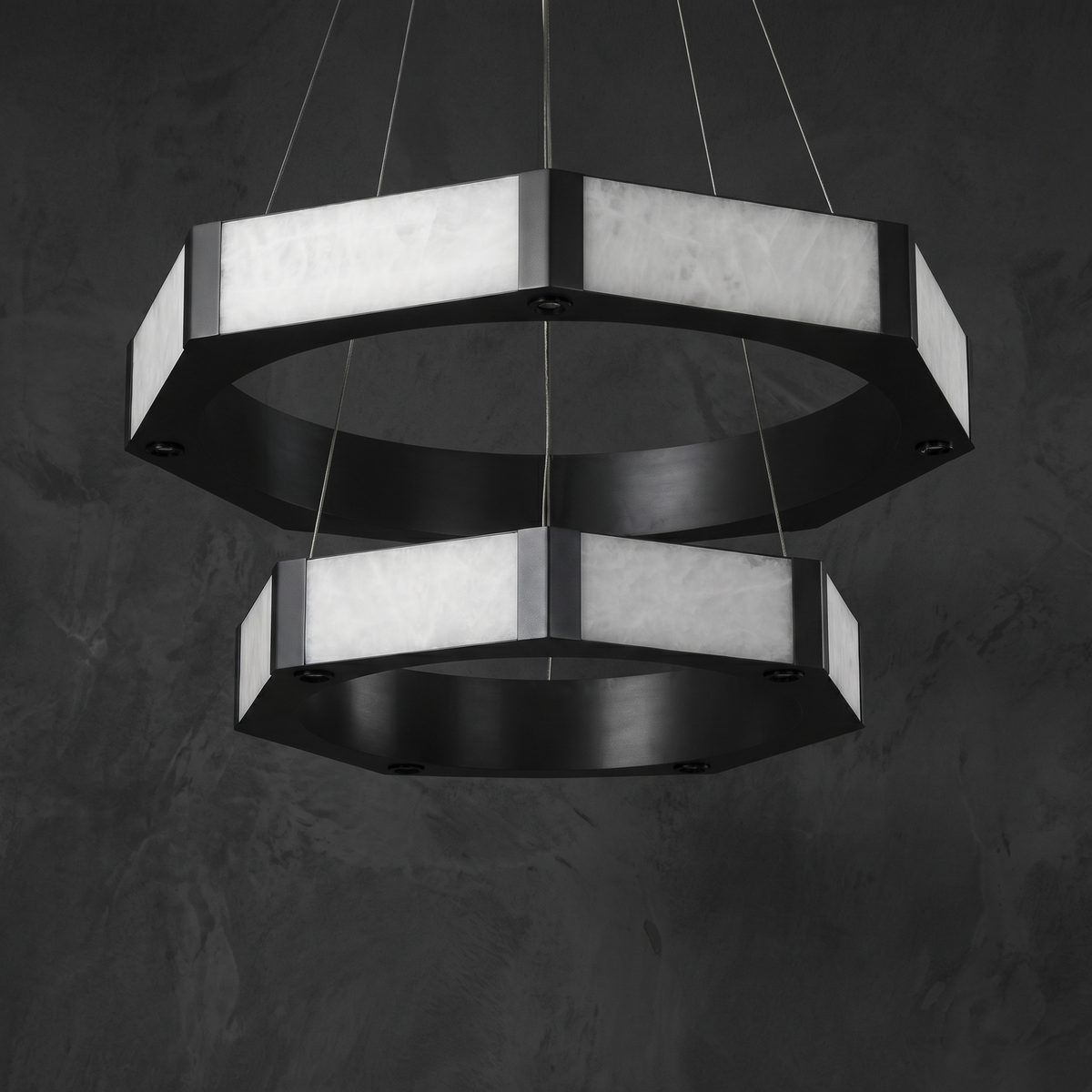 Oroen Hexagonal Black Ring Chandelier