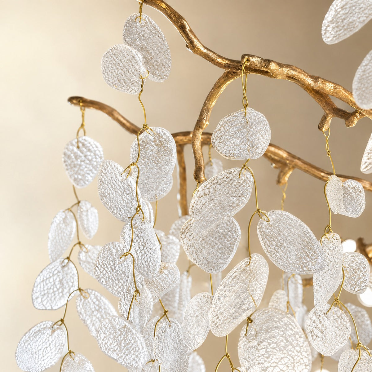 Gold Branch Chandelier with Frosted Crystal Petals