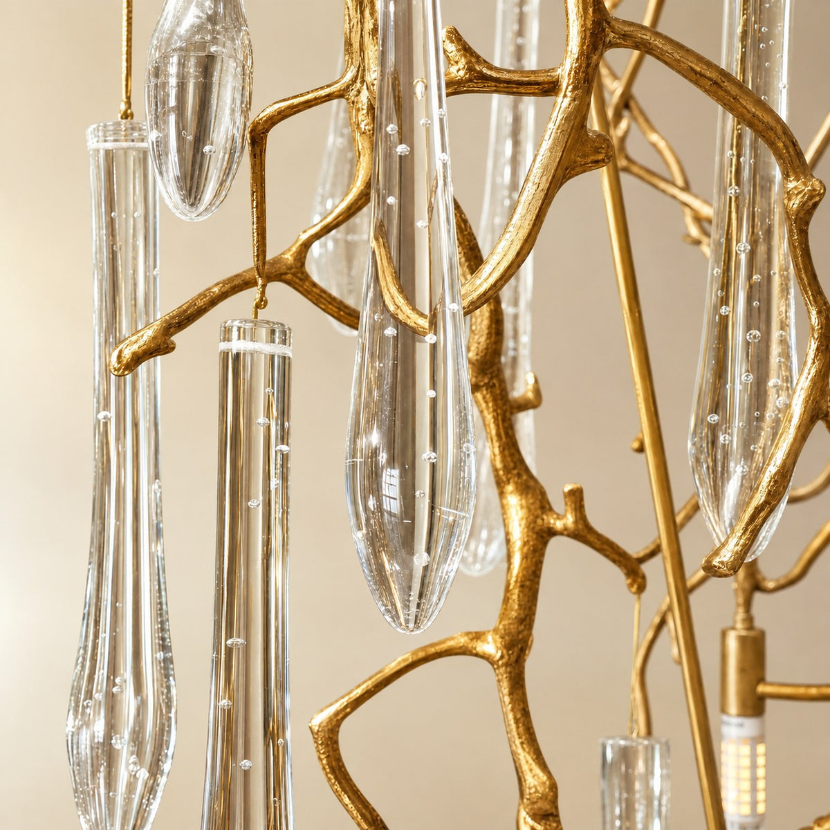 Gold Metal and Crystal Teardrop Waterfall Chandelier